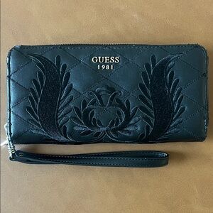 GUESS 1981 Black Embroidered Women's Wristlet